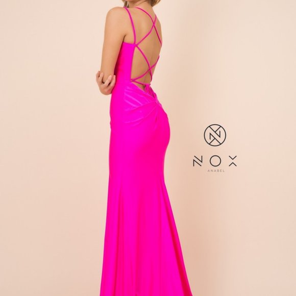 Mermaid Fitted Dress With Open Strap Back NXC301 - Picture 2 of 3